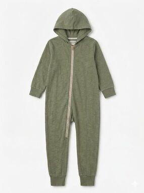 Rare! Mini Mioche 5/6 Green Hooded One-Piece Zip Romper